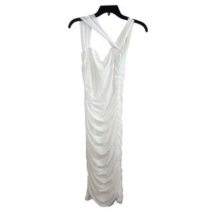Glamaker White Ruched Bodycon Midi Dress Women Small Slim Fit Halter Clubwear